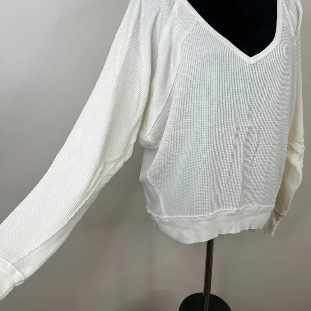 Free‎ People Santa Clara Waffle Knit Thermal Long Sleeve Top in Alabaster White
